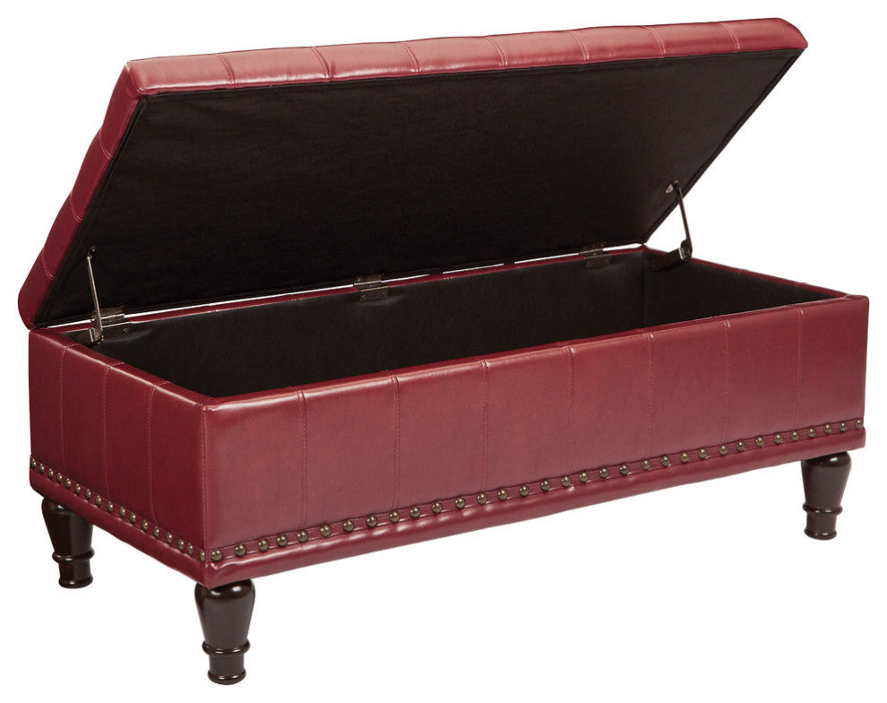 Caldwell Storage Ottoman, Bonded Leather, Crimson Red