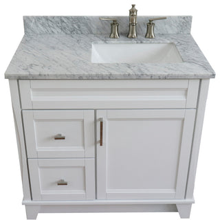 37" Single Sink Vanity, White Finish Top With White Carrara Marble