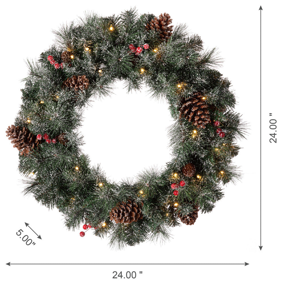 24"D Pre-Lit Christmas Wreath, 2-Pack 9' Garland & 2-Pack Flocked Christmas Tree