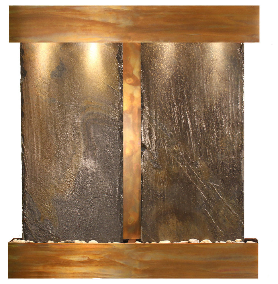 Aspen Falls Water Fountain, Multi-Color Slate, Rustic Copper, Square