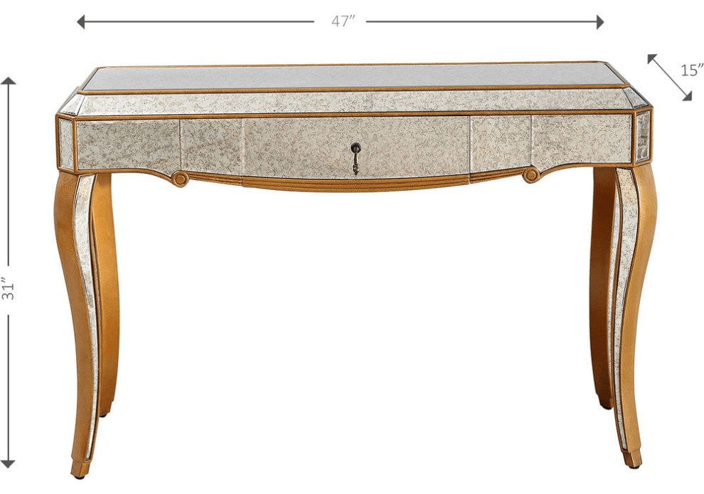 Antiqued Gold Wooden Console Table