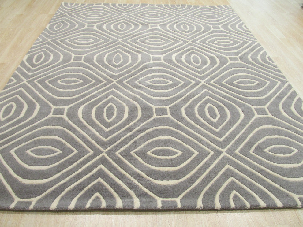 Hand-Tufted Wool Gray Contemporary Geometric Marla Rug, 5' X 8'