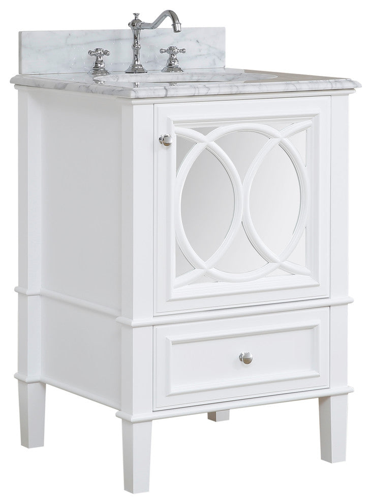 Olivia 24" Bathroom Vanity, White, Carrara Marble