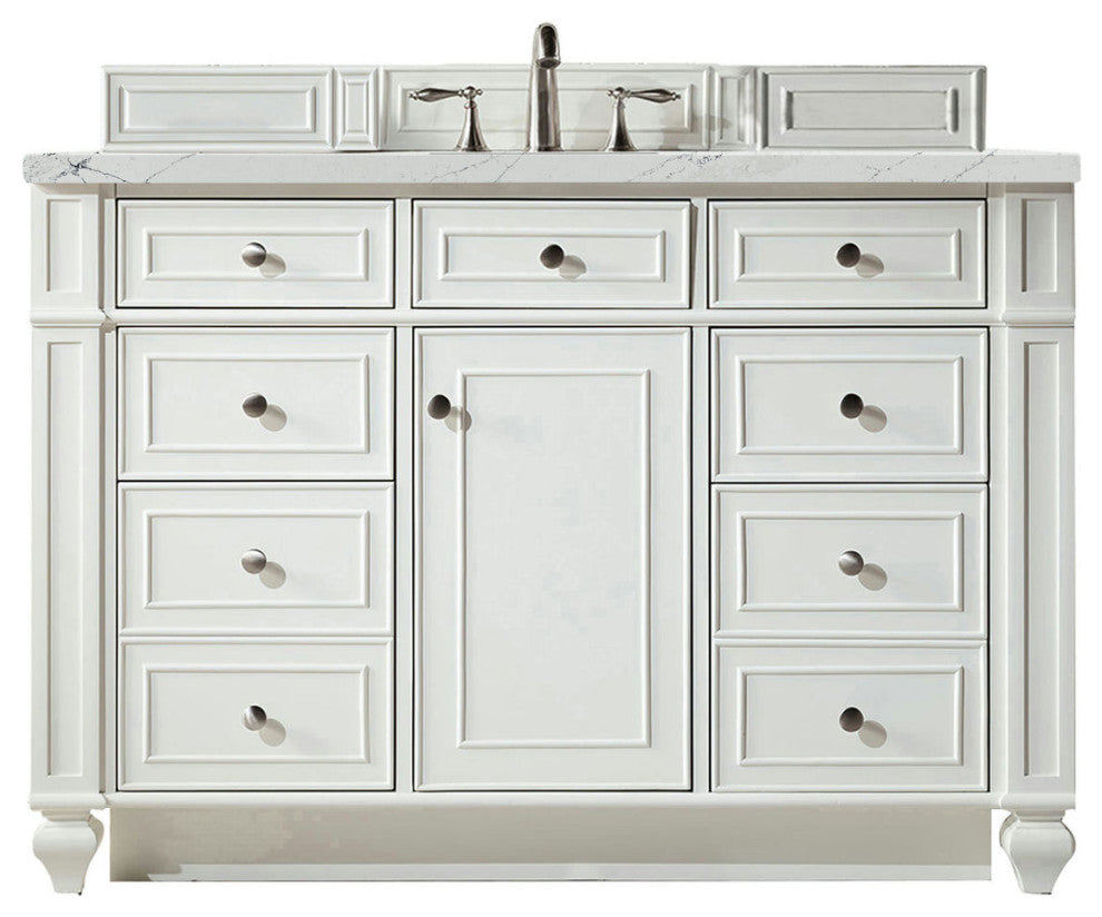 Bristol 48" Single Vanity, Bright White, w/ 3 CM Ethereal Noctis Quartz Top