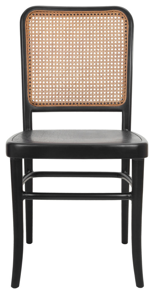 Sonora Rattan Dining Side Chair Wood Seat, Black/Natural