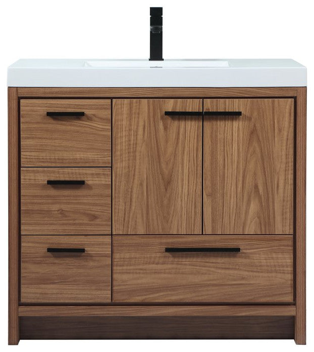 Walker Walnut Brown-Light Bathroom Vanity, Walnut Brown, 36"