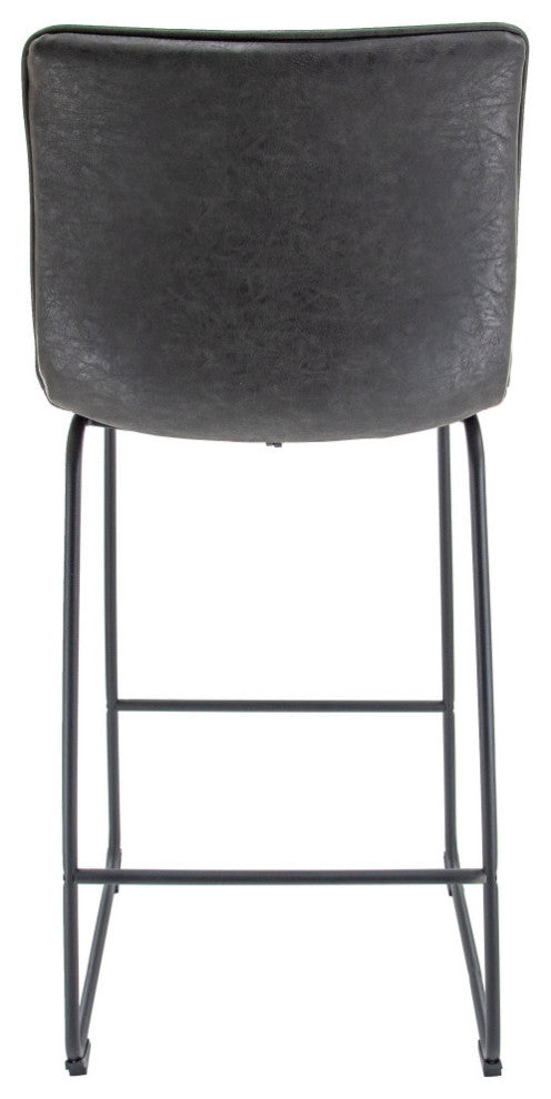 LeisureMod Brooklyn Modern Leather Bar Stool Set of 2, Charcoal Black
