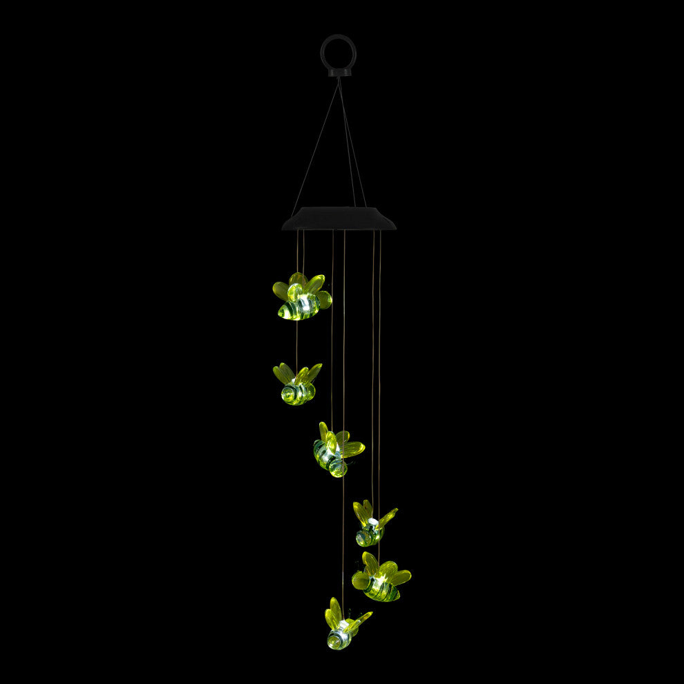 Alpine Solar Bee Wind Chime With White LED Light, 27"