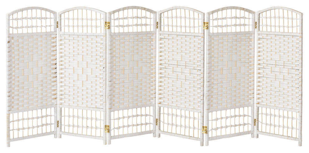 3 ft. Short Fiber Weave Room Divider White 6 Panels