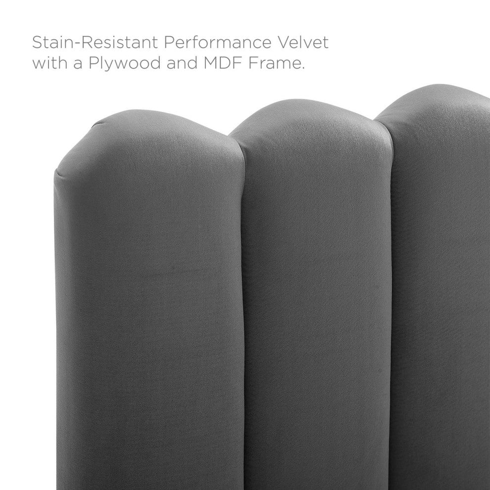 Headboard, Full Queen Size, Velvet, Dark Gray, Modern Contemporary, Bedroom