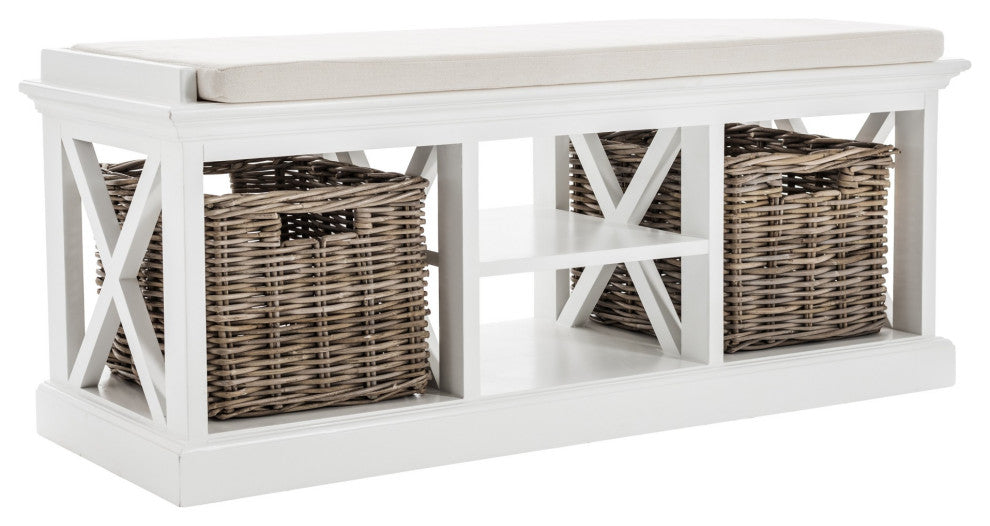 Classic White Bench and Basket Set