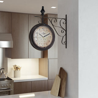 16" Double Sided Iron Wall Clock, Black Iron Frame