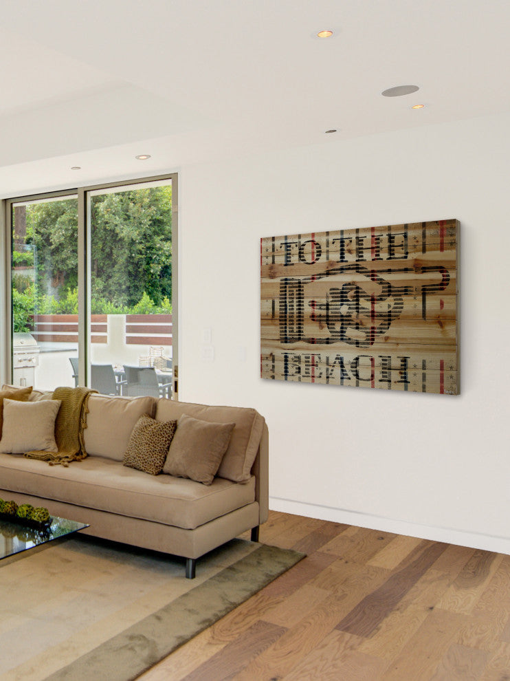 "That Way To The Beach" Print on Natural Pine Wood, 60"x40"