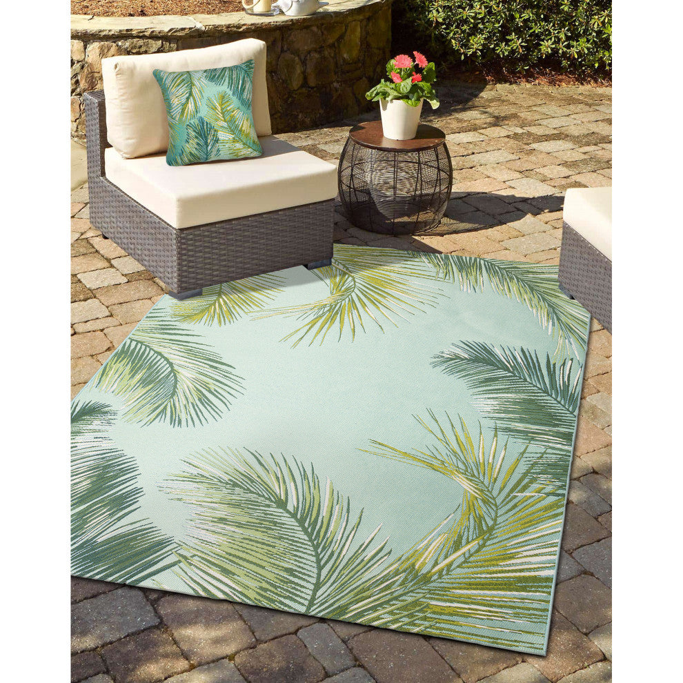 Marina Palm Border Indoor/Outdoor Pillow Aqua 18"x18"