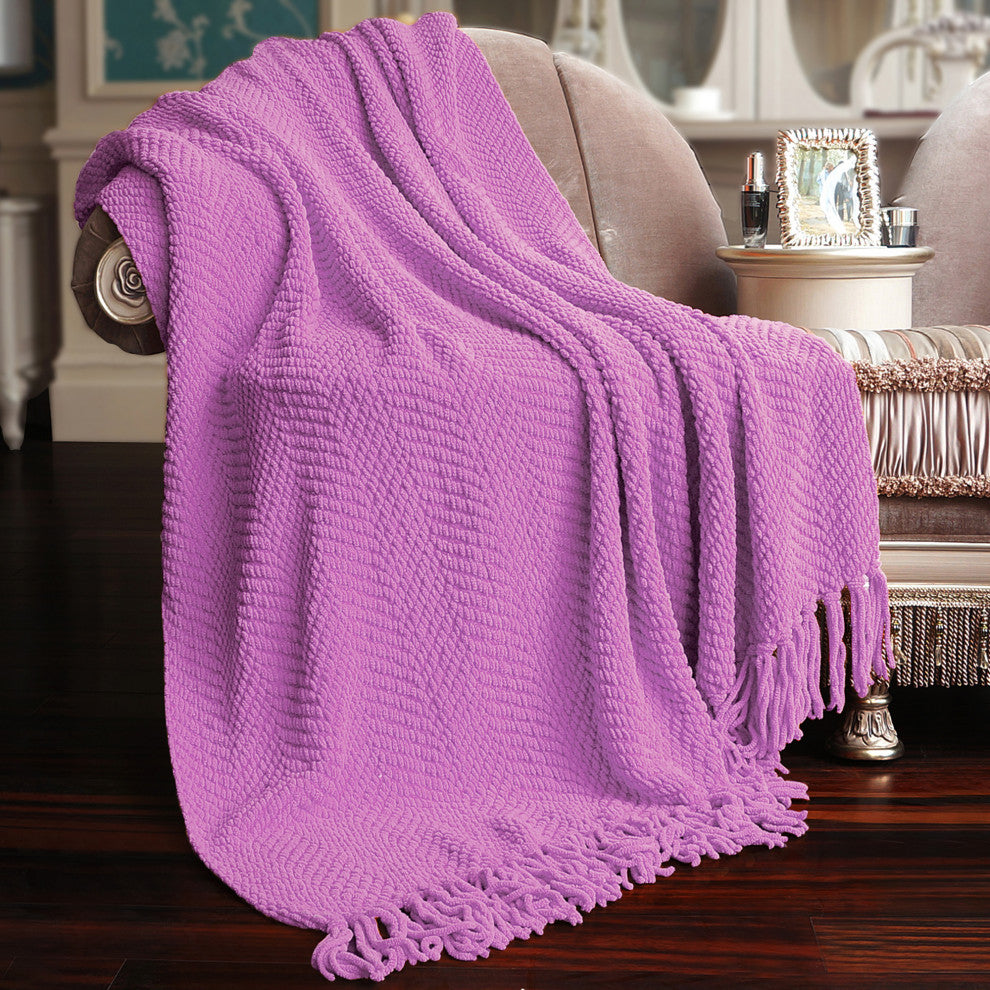Tweed Knitted Throw Blanket, Violet, 50"x60"