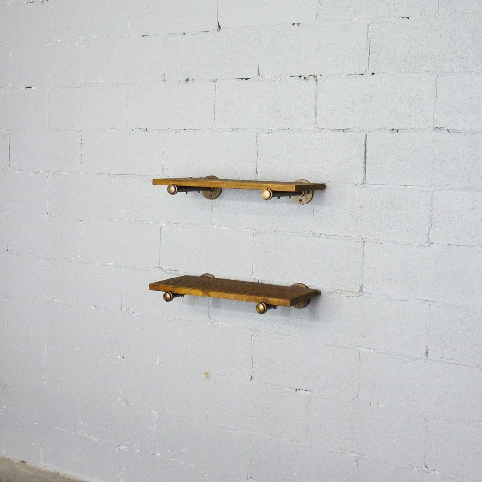 Honolulu 2-Piece Industrial Farmhouse 18" Shelf Set, Rustic Bronze