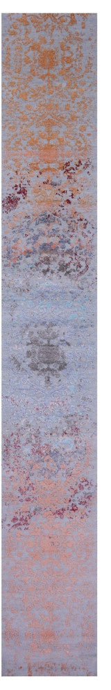 2' 6" X 18' 0" Wool and Silk Modern Hand Knotted Runner Rug Q11841