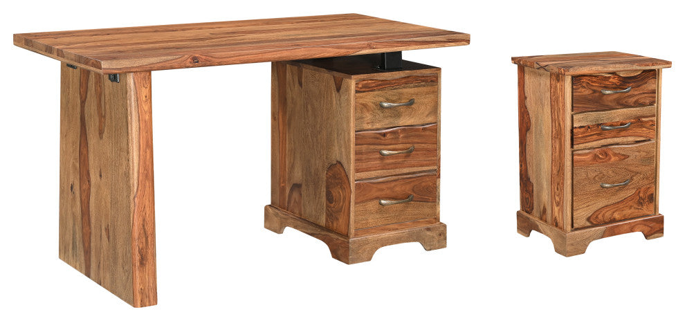 Damian 2-piece Live Edge Solid Wood Desk Set, Brown