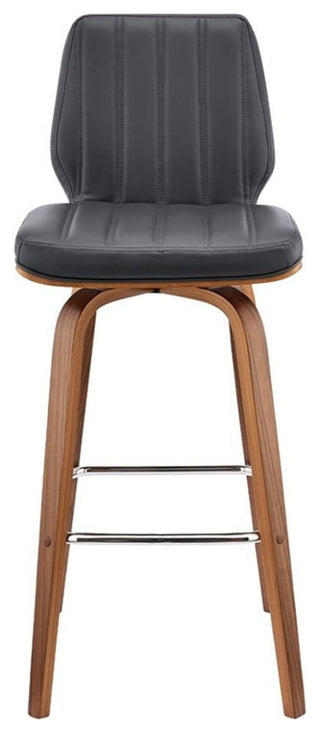 Armen Living Renee 30" Faux Leather/Wood Swivel Bar Stool in Gray/Walnut