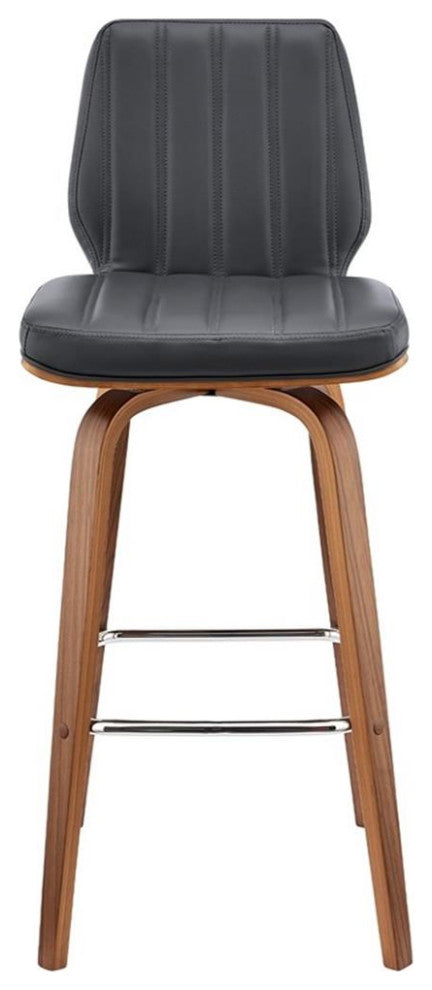 Armen Living Renee 30" Faux Leather/Wood Swivel Bar Stool in Gray/Walnut