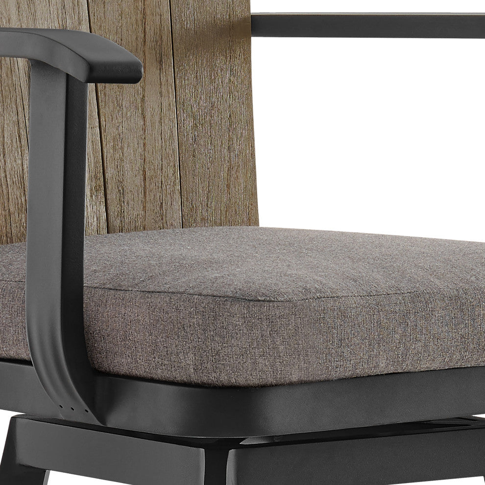Hazel Outdoor Patio Swivel Bar Stool, Aluminum Teak Wood/Charcoal Cushion