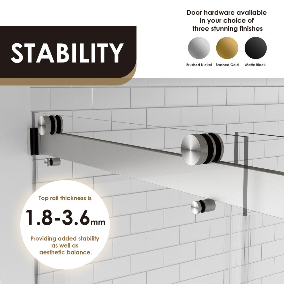 Marcelo By Pass Frameless Shower Door, Clear Glass, Brushed Nickel, 64"wx76"h