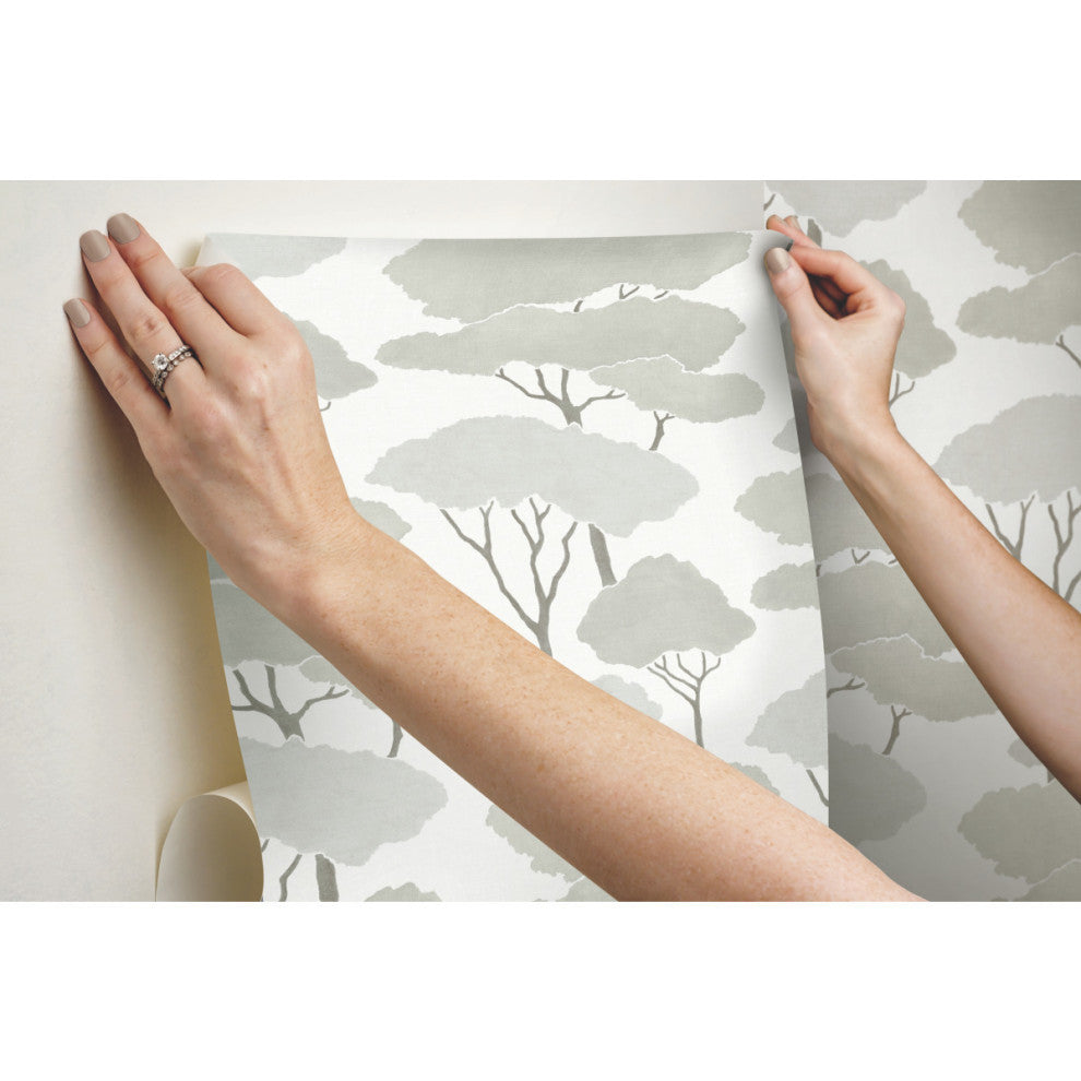 Umbrella Pines Peel and Stick Wallpaper, White