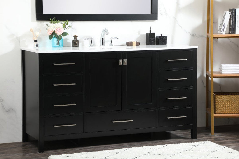 Elegant VF18860BK-BS 60"Single Bathroom Vanity, Black With Backsplash