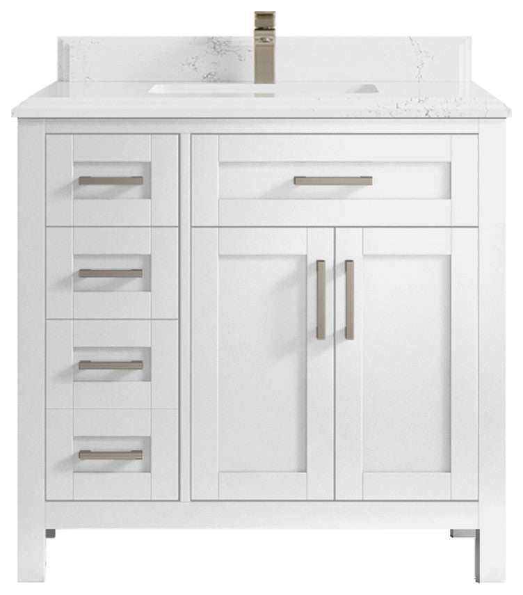 Cambridge 36 Center Sink Bath Vanity in White 1.5" Empira Quartz