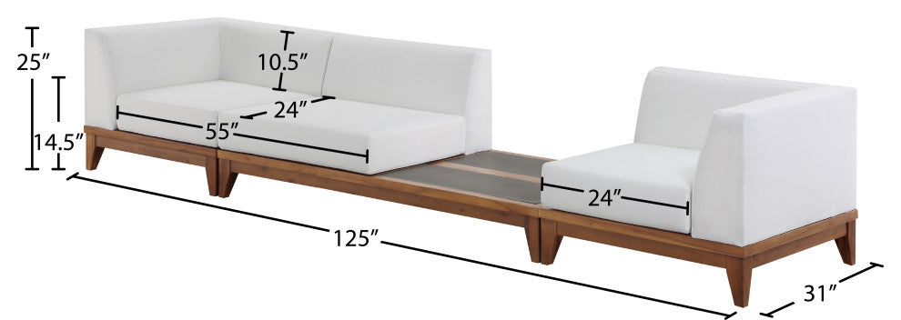 Rio Water Resistant Fabric  Patio 3-Piece Modular Sofa, Off White