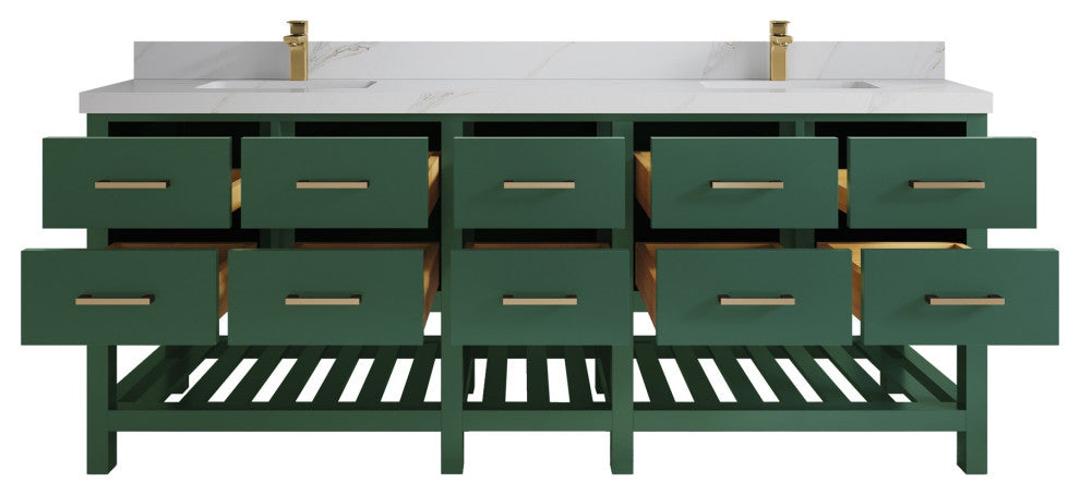 Parker 84 Double Sink Bath Vanity in Lafayette Green  2" Calacatta Sienna