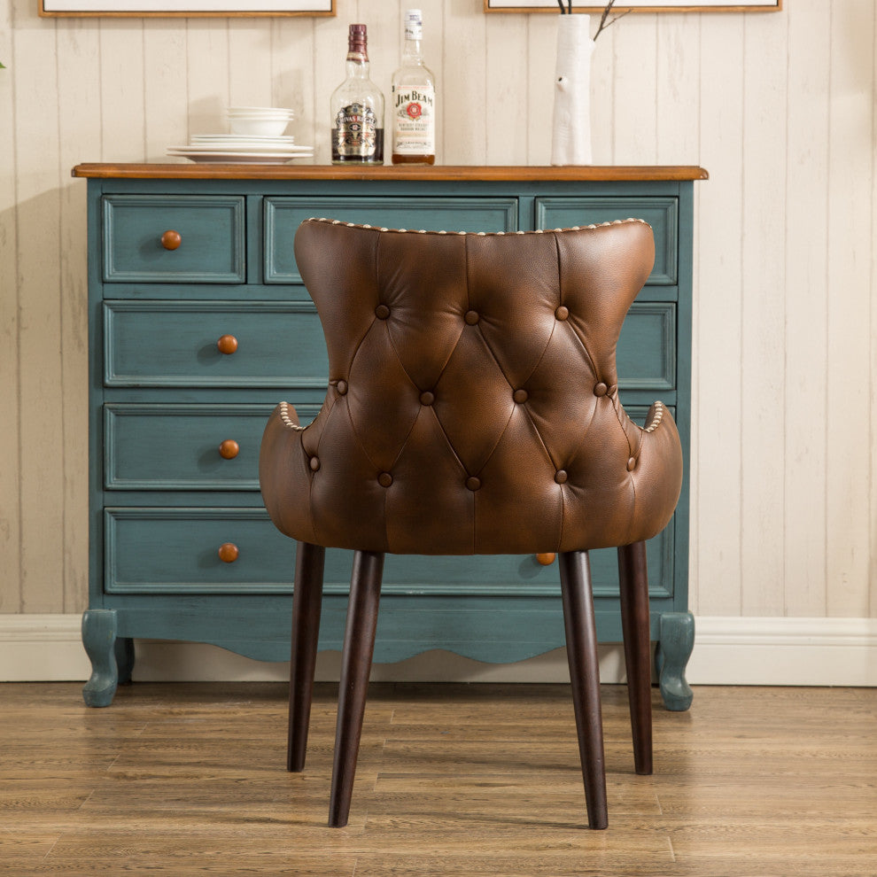 Gewnee Viking Tufted Button Back barrel chair with Nailhead, Brown