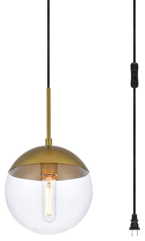 Elsa 1-Light Brass Plug-In Pendant With Clear Glass