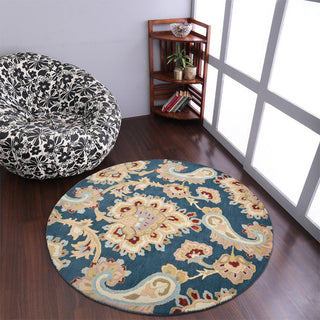 HAND TUFTED WOOL ECO-FRIENDLY AREA RUGS-Dark Blue Color, Floral Design