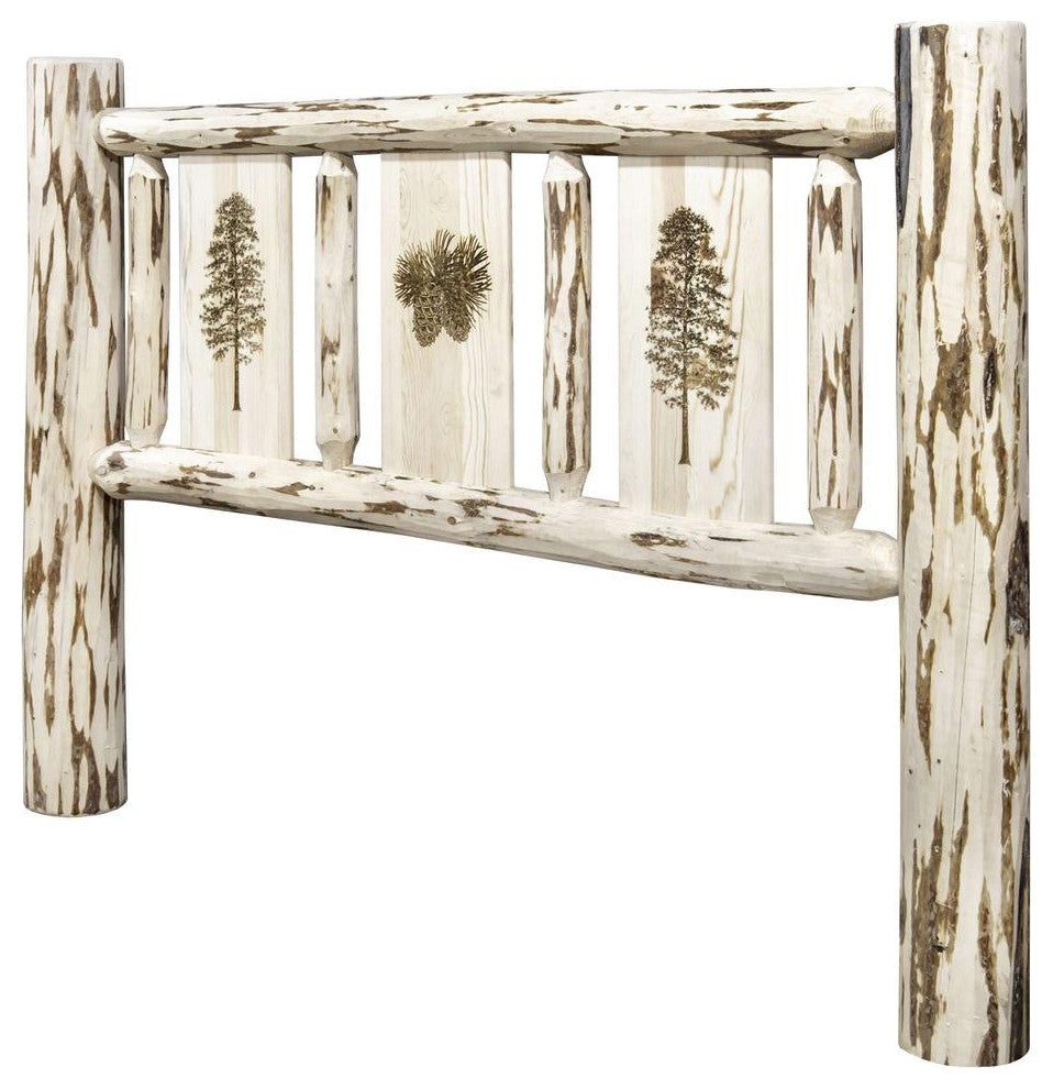 Montana Collection Twin Headboard w/ Laser Engraved Pine Design, Ready to Finish