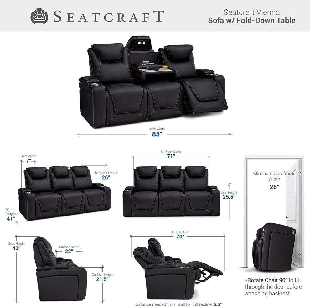 Seatcraft Vienna Home Theater Seating, Black, Sofa Loveseat