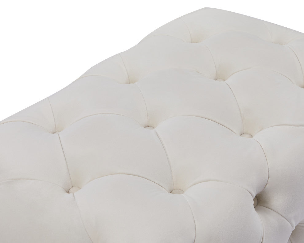 Crescent Velvet Upholstered Ottoman, Cream