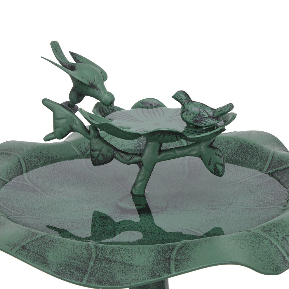 33" Tall Outdoor Lotus Birdbath Yard Statue, Green