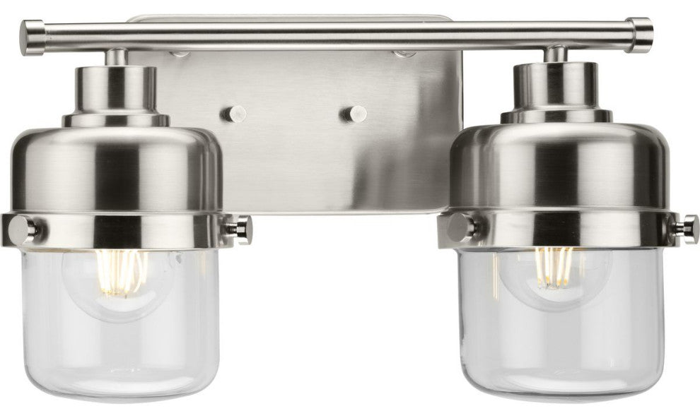 Beckner Collection 2-Light Brushed Nickel Clear Glass Bath Light