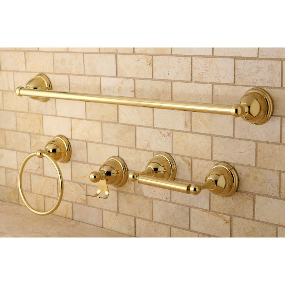 Kingston Brass 4-Piece Towel Bar Bathroom Hardware Set, Polished Brass