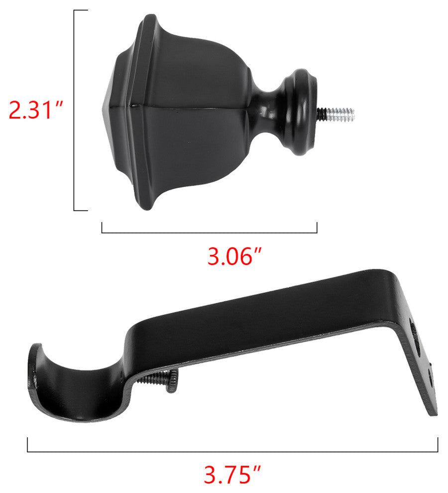 UTOPIA ALLEY 3/4" Single Adjustable Curtain rods for Windows, Black, 48"-86"