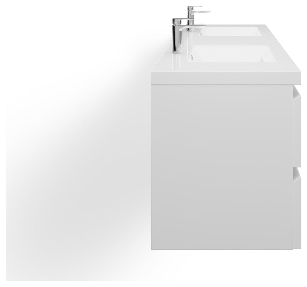 Beacon Bath Vanity, High Gloss White, 84", Double Sink, Wall Mount