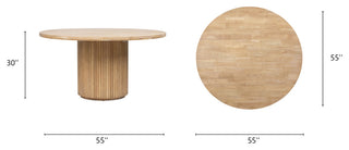 Charlotte 55" Round Fluted Wood Dining Table, Bleached Blonde