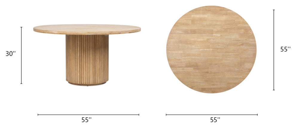Charlotte 55" Round Fluted Wood Dining Table, Bleached Blonde