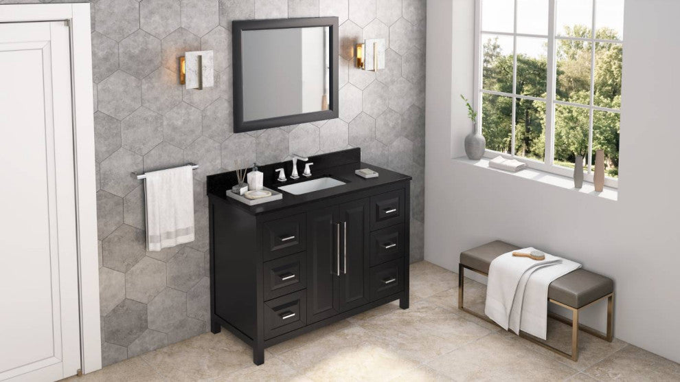 Cade Transitional 48" Black Bathroom Vanity, Black Granite Vanity Top