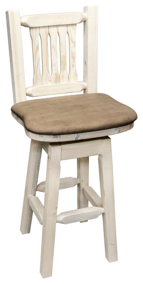 Barstool, Back and Swivel, Ready to Finish, Upholstered Seat, Buckskin Pattern