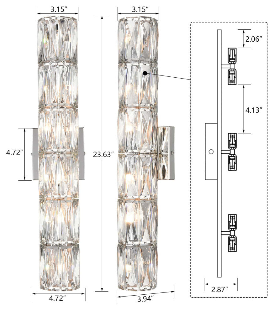 Wall Sconce Modern Crystal Light Bathroom Wall Lighting, Chrome, 6-Light