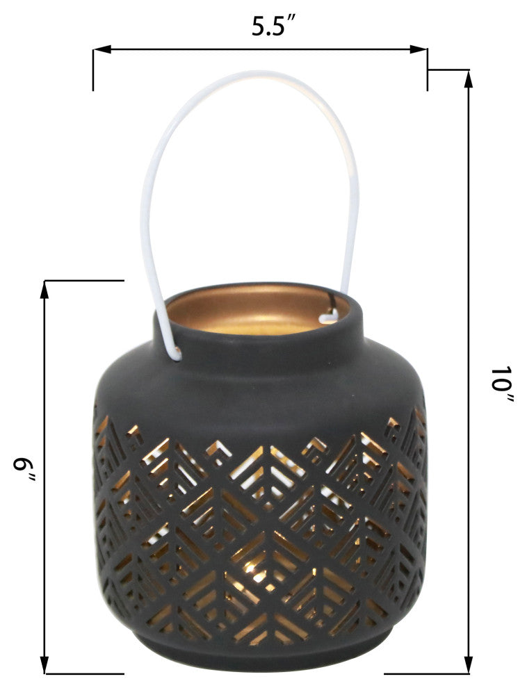 5.5In Led Herringbone Ceramic Lantern