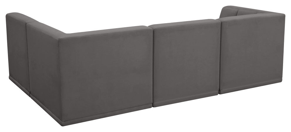 Relax Velvet Upholstered 4-Piece L-Shaped Modular Sectional, Grey