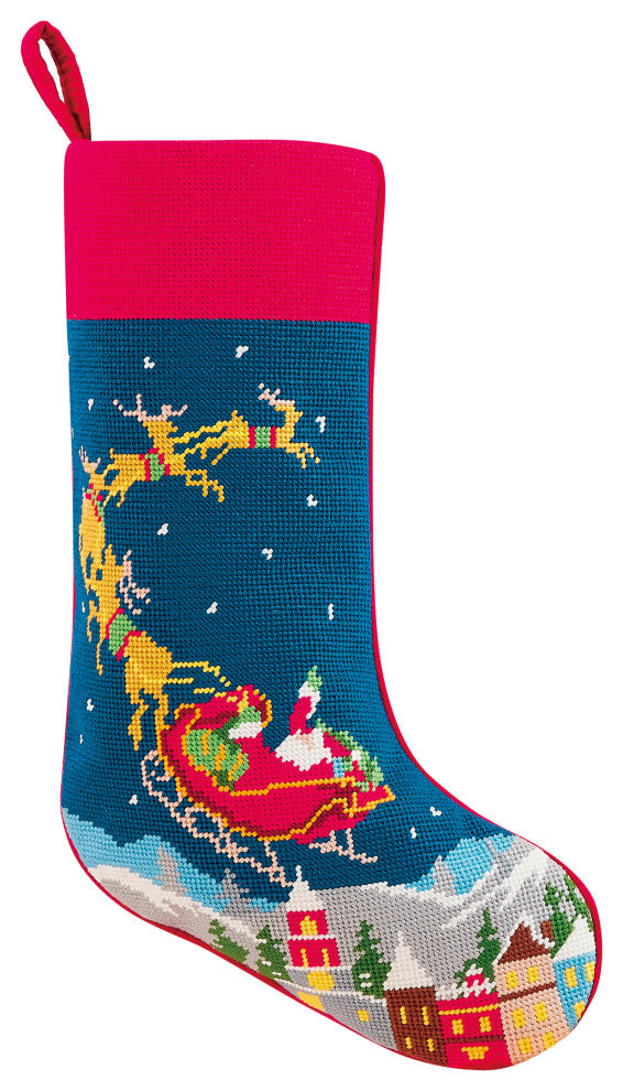 Santa And Reindeers Embroidered Stocking